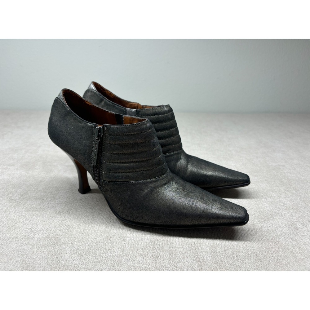 Donald J Pliner Heels Womens 6 Metallic Stiletto Zip Ankle Booties Pewter